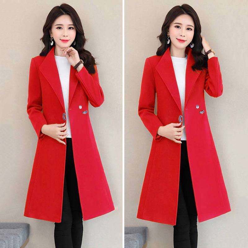 Women Wool Outwear Winter Wool Coat Long Sleeve Turn-Down Collar Blends Jacket Lady Overcoats