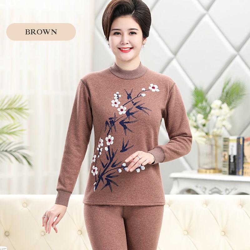 Women's Thermal Underwear Plus Velvet Thickening Winter Mother High-neck Plus Size Autumn Clothes Long Trousers Suit