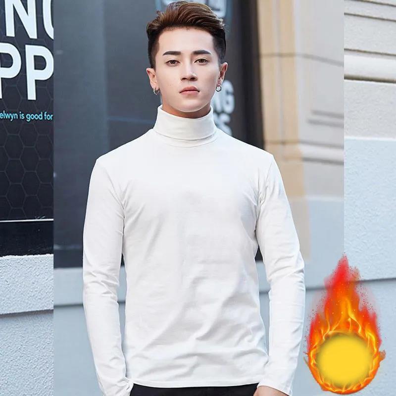 Winter Men's High Neck Bottoming Shirt Long Sleeves Plus Velvet Comfortable and Warm Inside