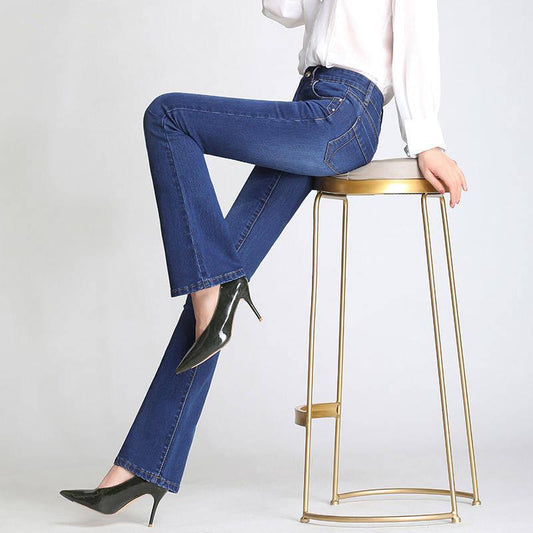 Female Stretchy Flared Jeans Women Beautiful Fashion Jeans for Slim High Waist Bootleg Trousers