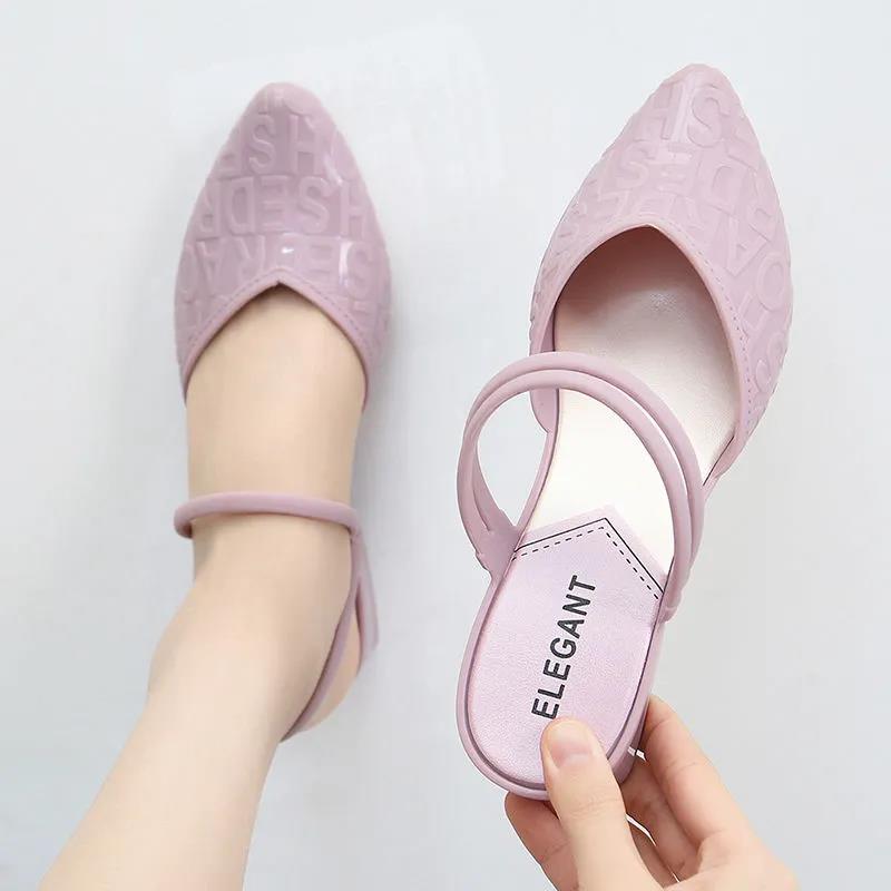 Woman's Shoes In Summer Soft Sole Elegant Middle Slope Heel Casual Sandals Anti-slip Solid Color Letter Office Ladies Dual Purpose Sandals