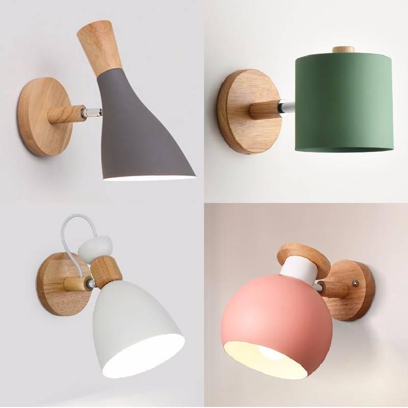 Wooden wall lamp bedside wall lamp wall sconce modern steering head wall light for bedroom