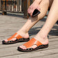 Pair of Shoes Men Hand-stitched Outdoor Closed Toe Leather Sandals Summer Beach Slippers