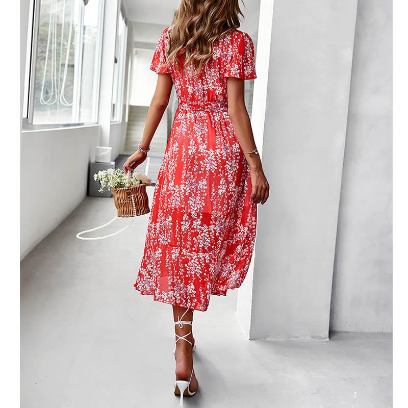 European and American Print Elegant Dress Sexy Holiday Swing Skirt