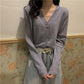 Plus Size Women's Autumn V-neck Black Knitted Sweater Short Top Thin Long Sleeve Cardigan Sweater