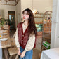 Retro Pattern Knit Sweater V-neck All-match Vest Vest Top Loose Loose Outer Wear Cardigan Sweater Jacket Sweet and Cute