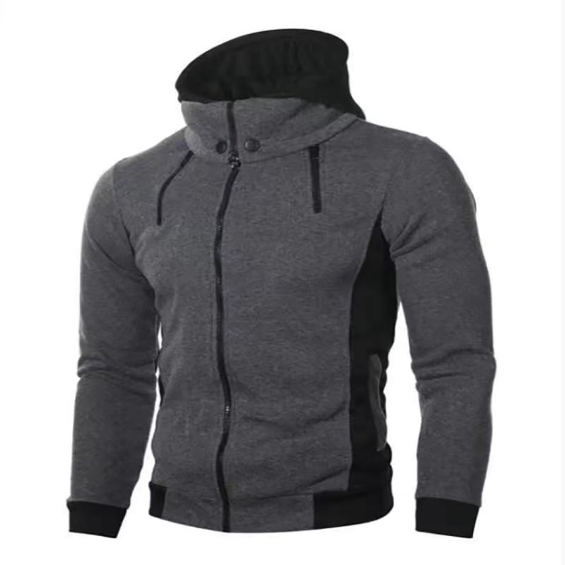 Zipper Men's Top Spring and Autumn Casual Fleece Coat Bomber Jacket Scarf Collar Fashion Hooded Men's Clothing Slim Hoodie