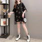 Butterfly Embroidery Veil Women Dress Girl Loose O-Neck Loose Short Sleeve Casual Long T-shirt Dress