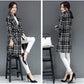 Vintage  Houndstooth Coat Ladies Plaid Imitation  Woolen Coat Long Slim and Thick Trench Coat Plus Size Tweed Jacket