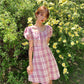 Summer French Elegant Square Neck Bubble Sleeve Plaid Dress Female Waist Slim Short Vacation Dress