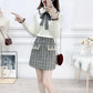 Autumn and Winter Sweet Sweater Suit Women's Bowknot Lapel Sweater Top and High Waist Short Plaid Woolen Skirt Two-piece Suit