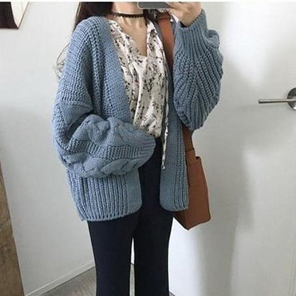 Women's Autumn and Winter Sweater Cardigan Chic Korean Loose Long-sleeved Twist Knit Solid Color Sweater