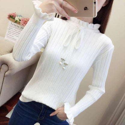 Pofulove Sweater Women's Pullover Outer Wear Short Slim Warm High Collar Thick Knit Bottoming Shirt