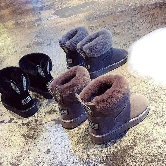 36-43 Women's Winter Furry Warm Plush Shoes Velvet Casual Cotton Boots Female Oversized Padded Snow Shoes