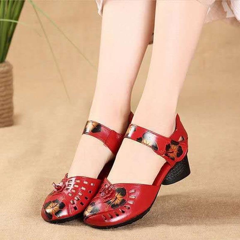 Sandals Women's Summer Fashion Outer Wear Soft Leather Mid-heel Sandals Ladies Sandals Mother Shoes Casual Sandals