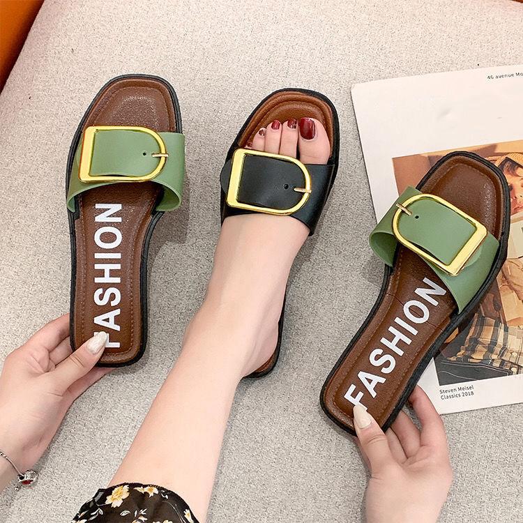 WTEMPO Slippers Women Square Head Flat  Indoor Non-slip  Flip Flop Beach Bedroom Home Go Out One Size too Small