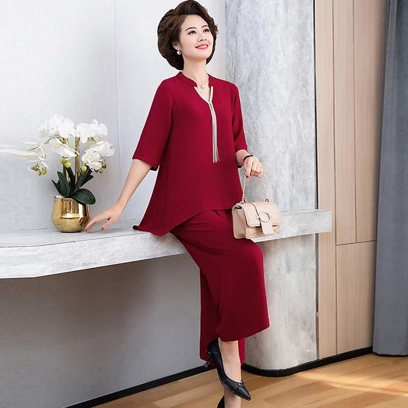 Spring Summer Women's Plus Size Casual Suit Solid Color Two-piece Sleeves Are Thin Versatile Wide-leg Pants