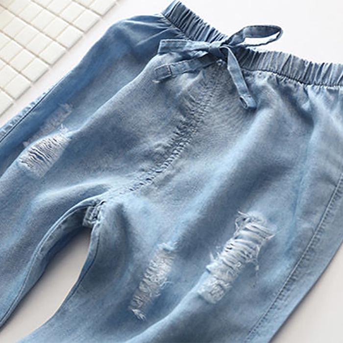 Boys' and Girls' Thin Anti Mosquito Pants Lantern Pants Leggings Jeans Solid Color Holed Capris Casual Pants