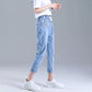 Summer Thin High Waist Cropped Jeans Women's Ripped Large Size Elastic Waist Loose Harem Pants