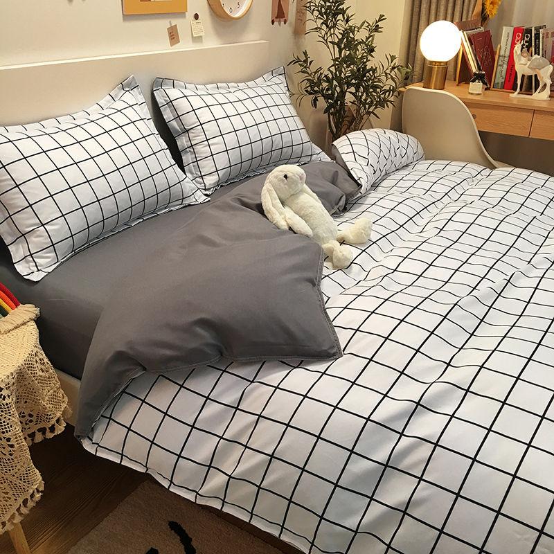 Four-piece Bed Sheet Duvet Cover Washed Quilt Cover Plaid Bedding Set
