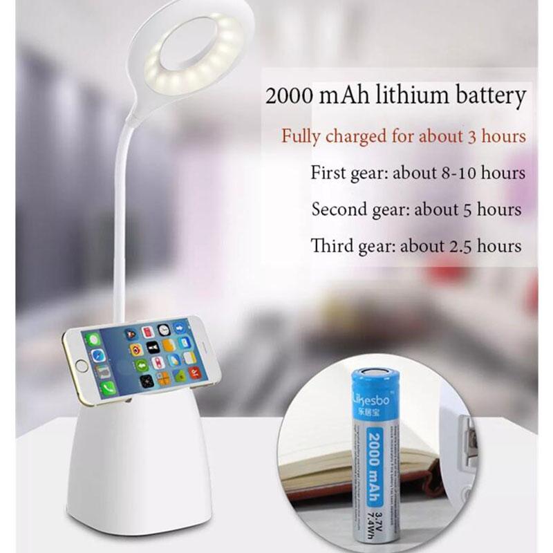 USB Rechargeable Table Lamp Storage Pen Touch Table Lamp for Reading Student Dimmable Desk Lamp