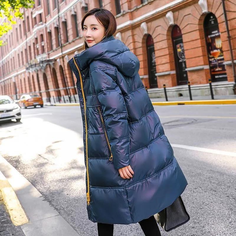 Winter Jacket Mid-length Bright Face Wash-free Down Padded Jacket Women's  Korean Version Loose