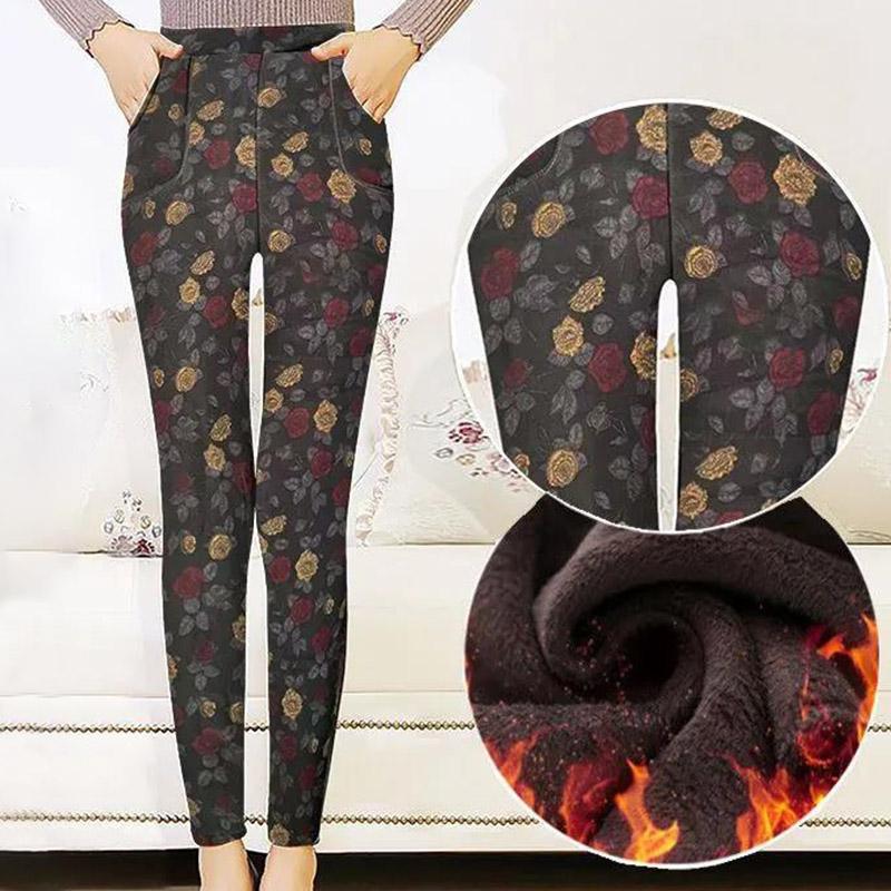 Plus Fleece Middle-aged and Elderly Outer Wear Leggings Women Autumn and Winter High Waist Plus Fleece Mother Pants Plus Size Warm Pants