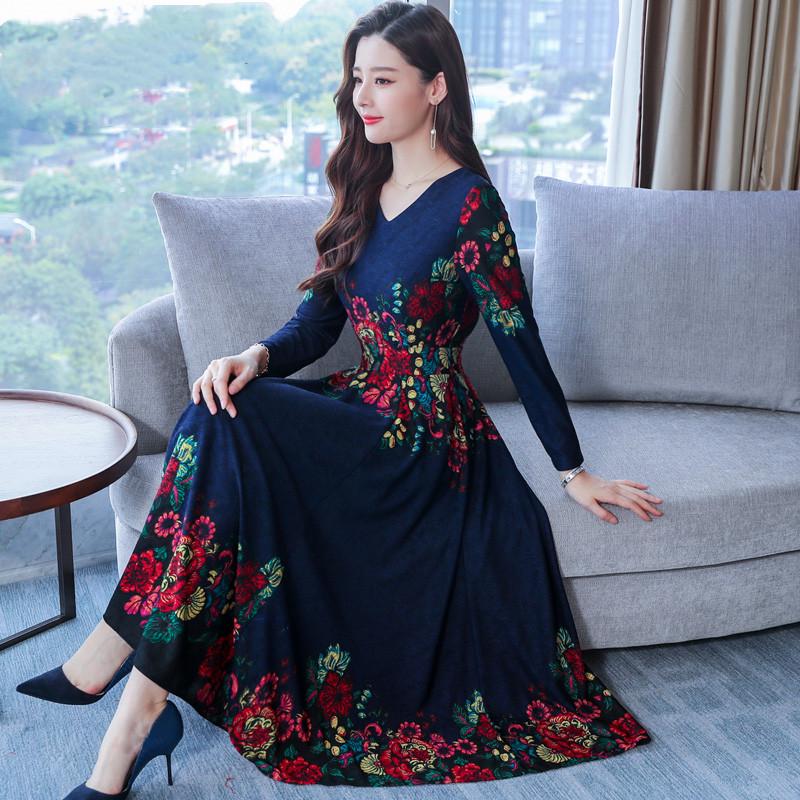 Spring and Autumn Dress Fashion Slim Slim Over-the-Knee Long Swing Dress Plus Size Women's Dress