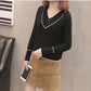 Autumn Women Blue V-neck Pullover Sweater Loose Solid Color Casual Sweater Oversize Pullovers