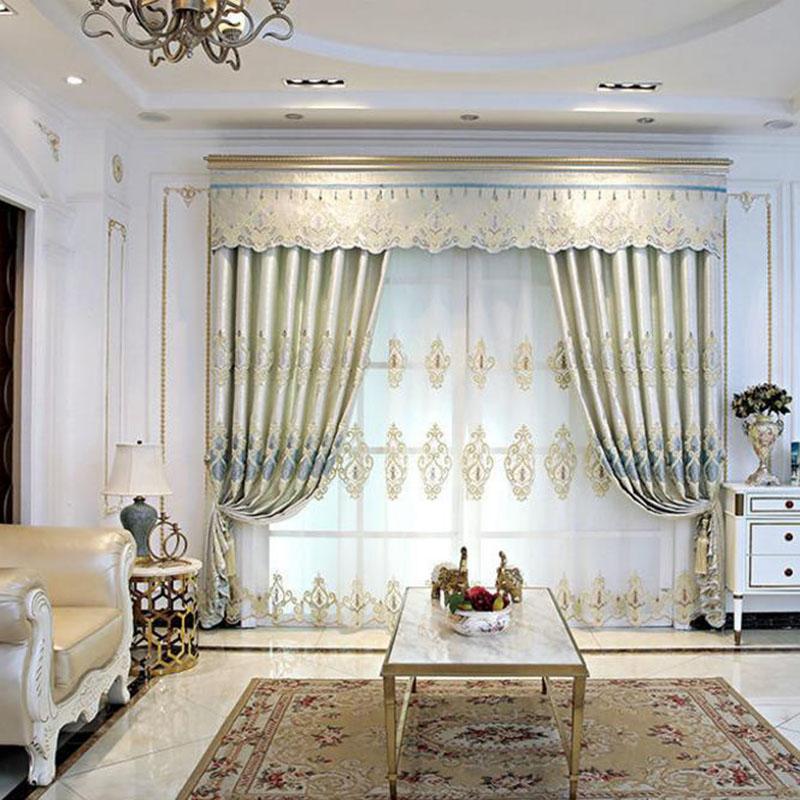 1/2pcs Luxury European-style Embroidered Thick Curtains for Living Room Balcony Bedroom Two-layer Blackout Curtain
