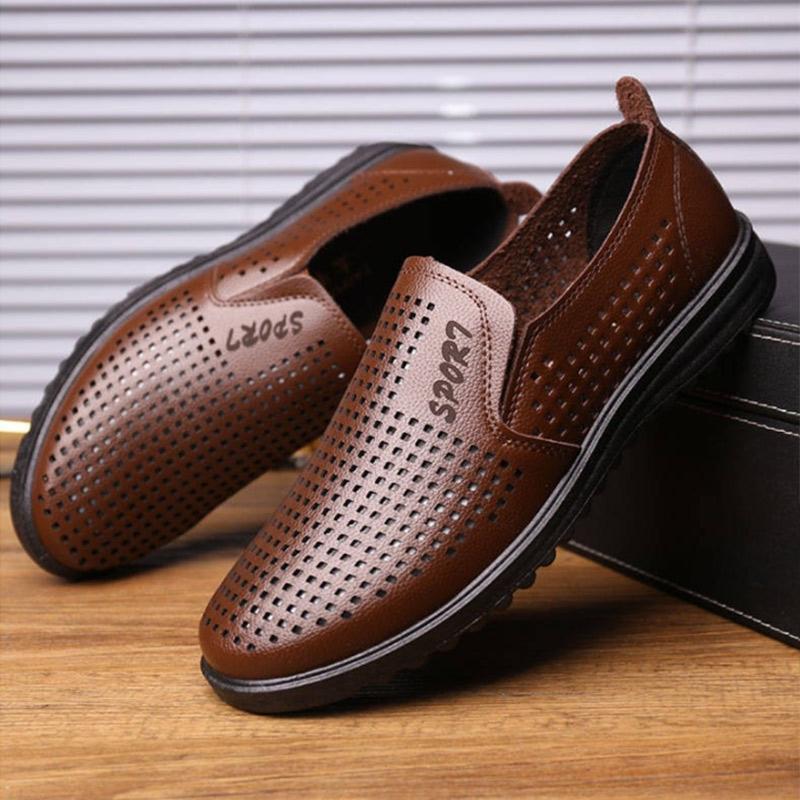 Men's Mesh Leather Shoes Cover Toe Pu Material Peas Shoes Soft Bottom Comfortable Breathable Driving Shoes Men's Shoes