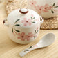 Chinese Style Underglaze Cherry Blossom Ceramic Soup Cup, Steamed Egg Pot, Water-proof Soup Pot with Lid