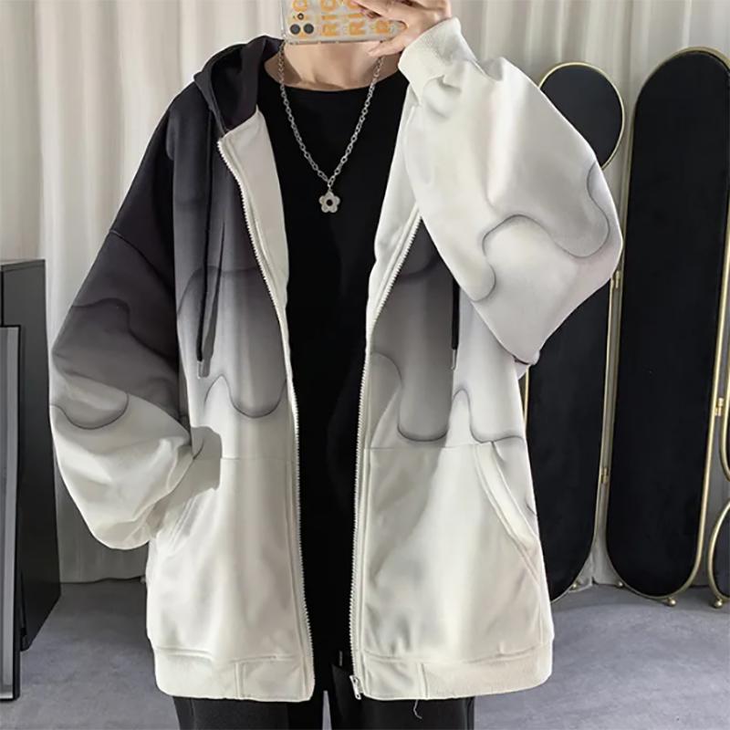 Gradient Sweatshirts Men's Loose Korean Cardigan Sweater Autumn Hoodie Sweatshirts