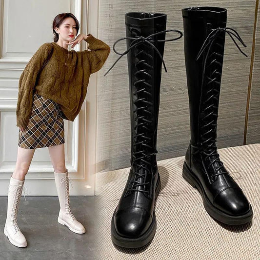 Soft Leather Boots 2021 Autumn and Winter Knight Boots Tall But Knee Boots Are Thin Martin Boots