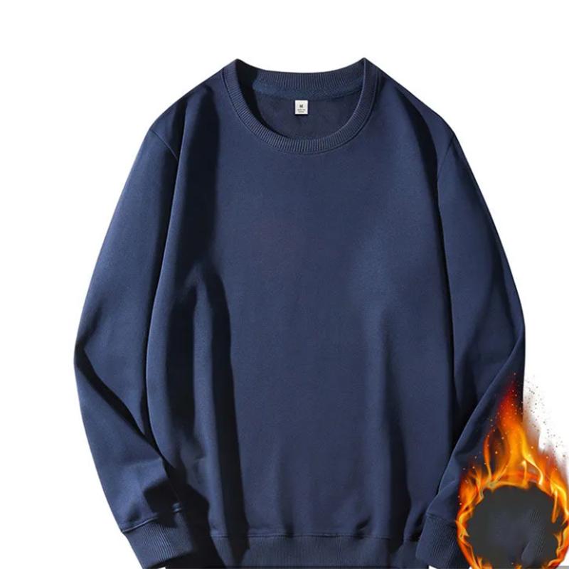 320g Classic Wild Thick Plus Velvet Sweatshirts Round Neck Sweater Men's Simple Loose Solid Color Long-sleeved Pullover
