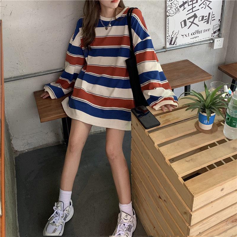 Striped T-Shirt Casual Autumn Ladies Loose Tee Female Women Long Sleeve Pullover