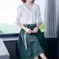 Cotton Shirt Skirt Suit Summer Simple Sweet Two-piece Set V-neck Lotus Leaf Sleeve Top Large Hem A-line Skirt Casual Skirt Suit Large Size