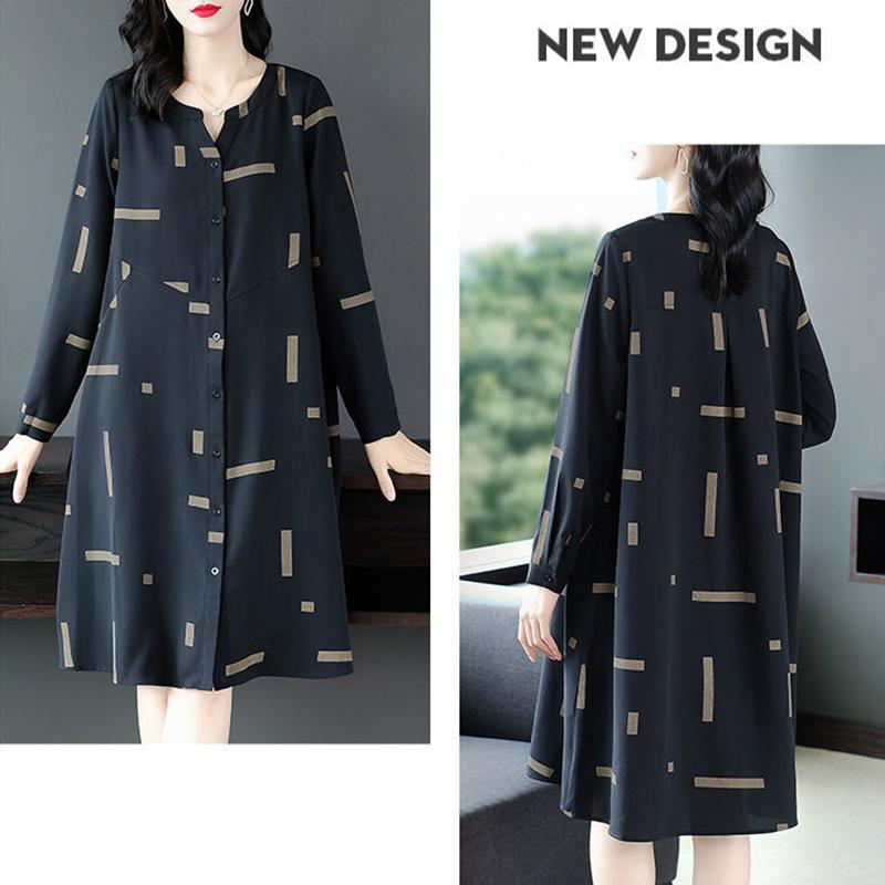 Temperament Loose Shirt Dress Was Thin Covering Belly Skirt Large Size Women's A-line Mid-length Dress Fabric Soft and Sweat-absorbent