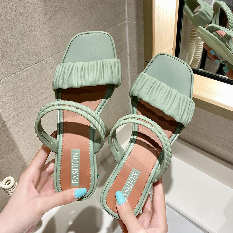 Square-toe Wedges Slippers Sandals Two-wear All-match Student Soft-soled Non-slip Beach Shoes Half Slippers It's A Little Bit Smaller