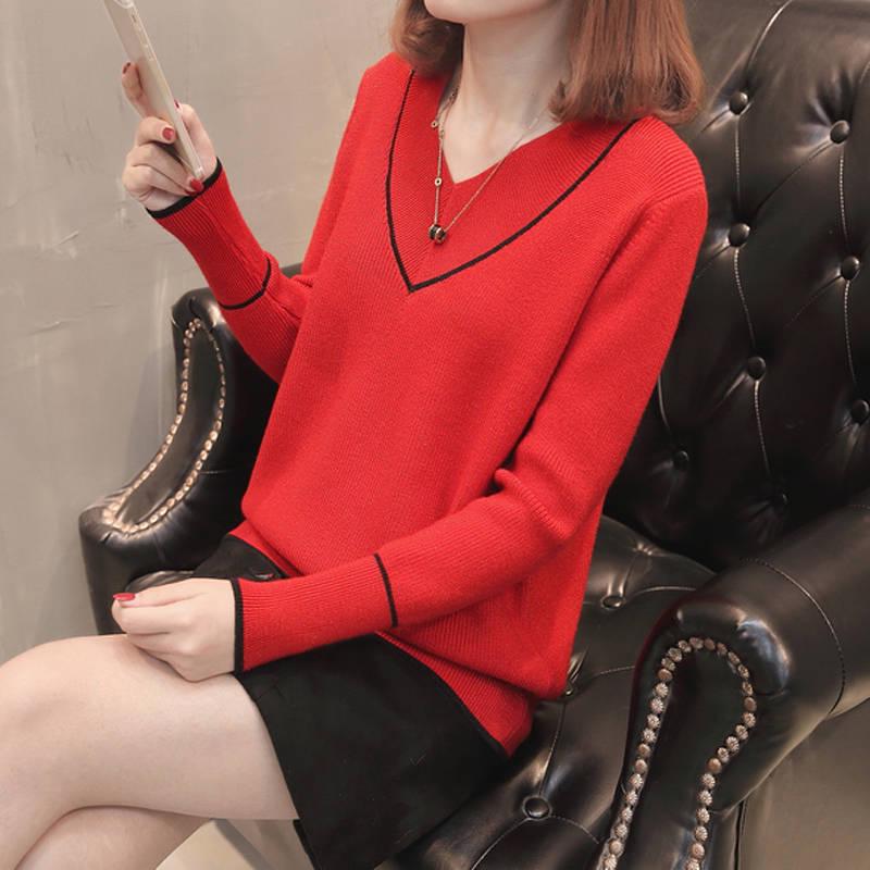 6 Colors Women Soft Sweater Solid Color V-neck Bottoming Knitwear Top Bottoming Shirt Top