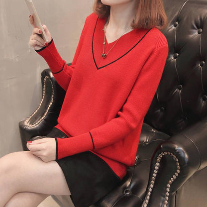 6 Colors Women Soft Sweater Solid Color V-neck Bottoming Knitwear Top Bottoming Shirt Top