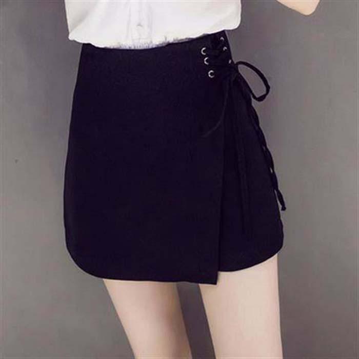 Pofulove Women Anti-light Irregular Skirt Lace-up High Waist Sexy Package Hip Skirt A Word Skirts