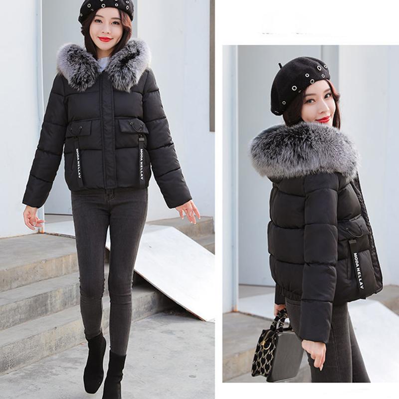 Women's Solid Color Down Jacket Mid-length Korean Loose Thick Coat Warm Cotton Coat Big Fur Collar Winter Clothes Quilted Coat