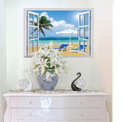 [Wall sticker ]3d Fake Windows Mediterranean Scenery Art Home Decoration Wall Stickers Living Room S