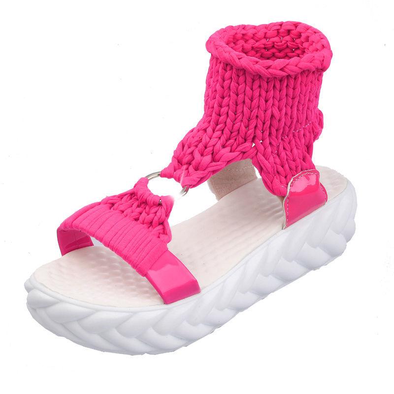 Sandals Female Fairy Style Summer Wool Woven Round Buckle Large Size Wild Platform Platform Roman Women's Sho