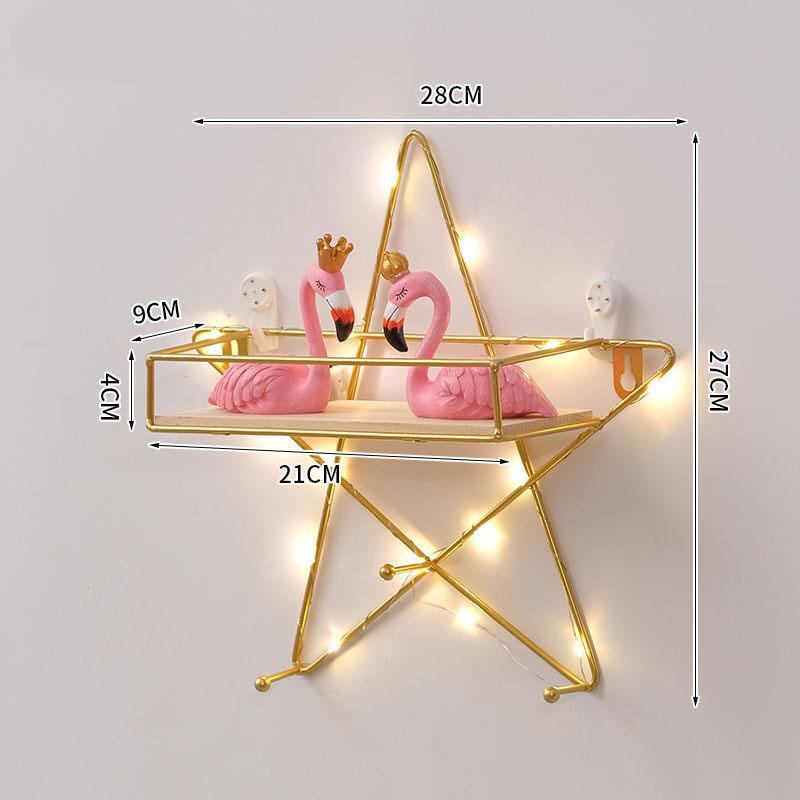 Nordic Modeling Metal Decorative Rack Wall Display Platform Living Room Art Storage Shelf with Light Strip