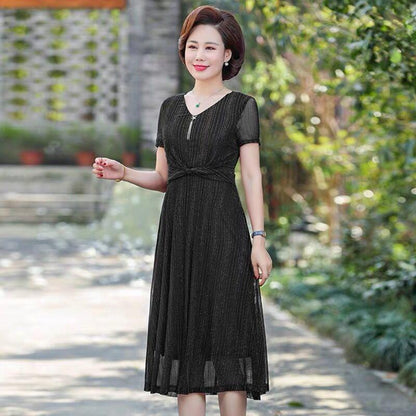 Women's Casual Print Color Three Quarter Sleeve O-Neck Long Unregular Silk Dress