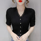 Women Lace Slim Shirt Button Cutout Cardigan V-neck Short Sleeve Top Casual Shirt French Vintage Top
