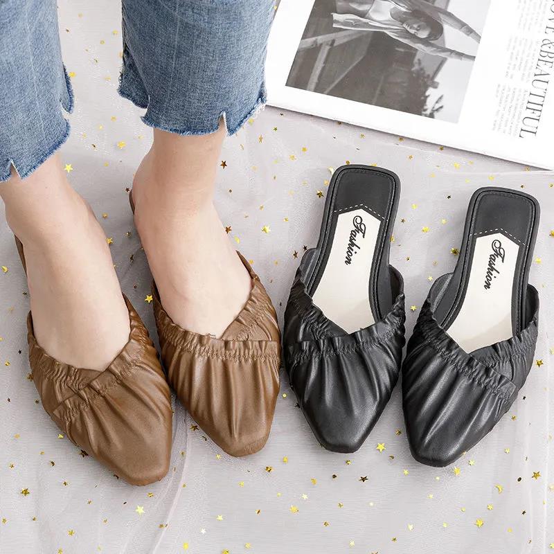 Summer Women's Slippers Flat Bottom Non-slip Outer Wear Slippers Pointed Toe Thick Heel Women's Shoes