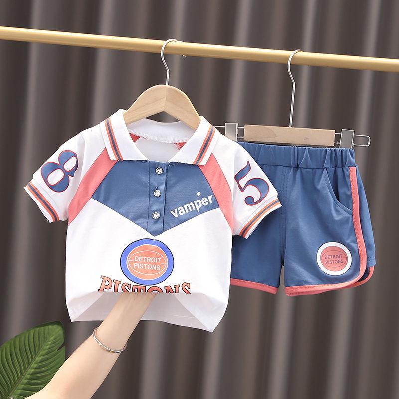 Baby Boy Summer Suit Children's Clothes Foreign Boy Summer Short-sleeved POLO Shirt Two-piece Tide